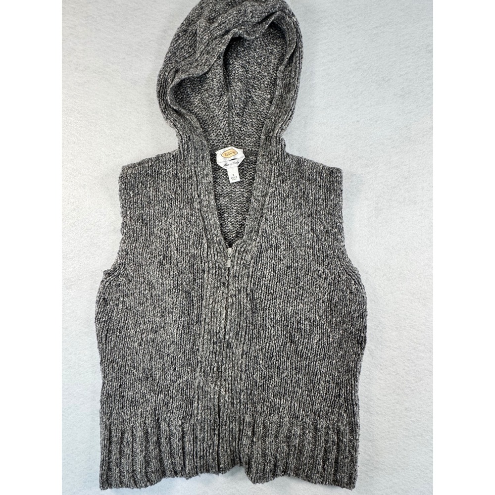 Talbots Gray‎ Marl Chunky Knit Full Zip Hooded Sweater Vest Made in Italy Small